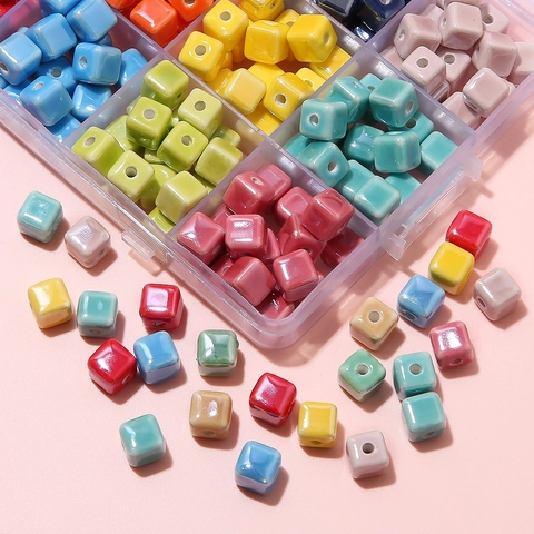 Handmade Colorful Glazed Ceramic Cube Beads For DIY Jewelry Making Square Loose Spacer Beads For Bracelet Necklace Components