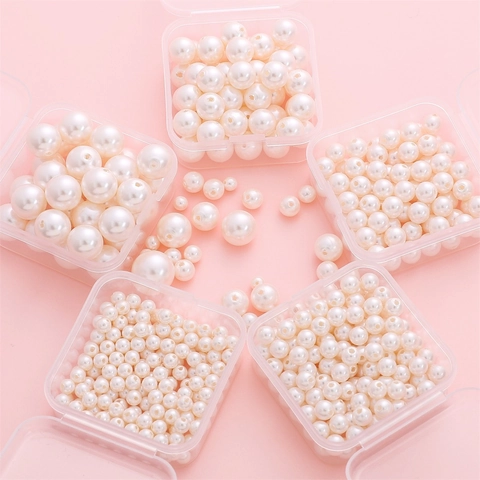 Cuentas Sueltas de Imitación de Perla Artificial de Vidrio Redondas Para Creación de Joyas DIY Cuentas Blancas Lisas Para Pendientes Collares Artesanía