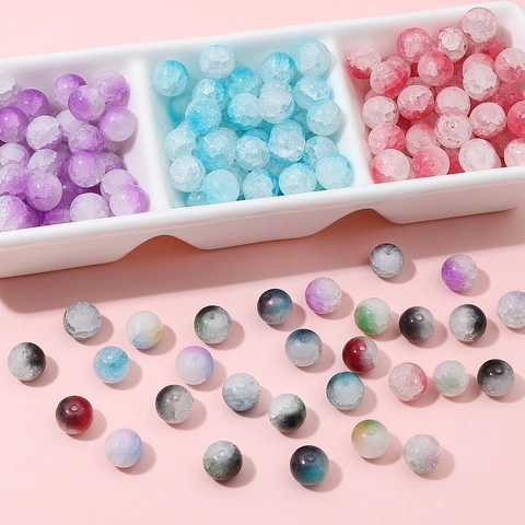 10mm Crackled Glass Beads Gradient Two-Tone Frosted Round Loose Beads For Handmade DIY Jewelry Making Bracelet Necklace