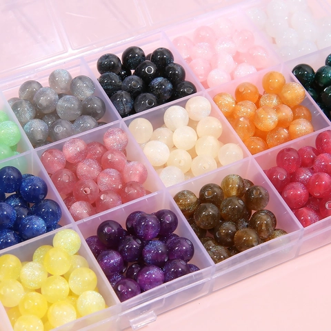 Starry Sky Gradient Resin Round Beads Glitter Mermaid Color Beads For DIY Bracelet Necklace Handmade Jewelry Making Accessory