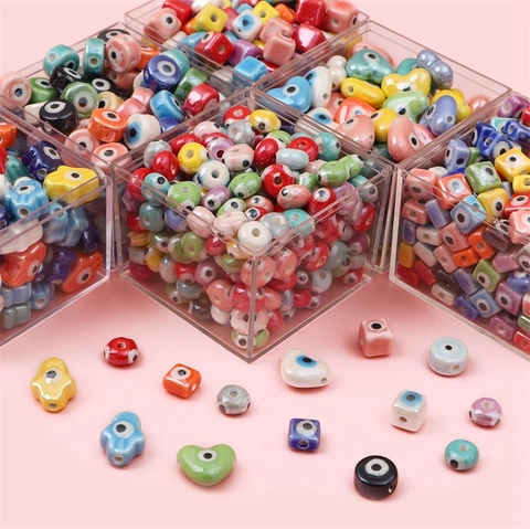 Ceramic Evil Eye Loose Beads Mixed Shapes For DIY Handmade Jewelry Making Necklace Bracelet Earring Accessories Nazar Beads