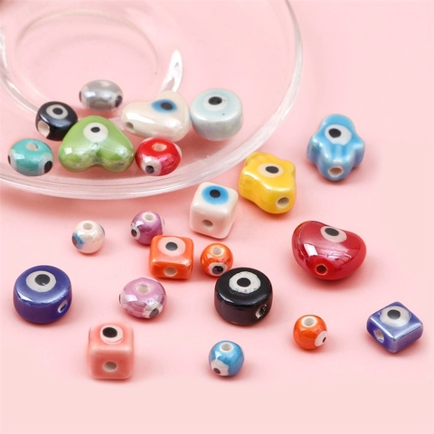 Ceramic Evil Eye Loose Beads Mixed Shapes For DIY Handmade Jewelry Making Necklace Bracelet Earring Accessories Nazar Beads