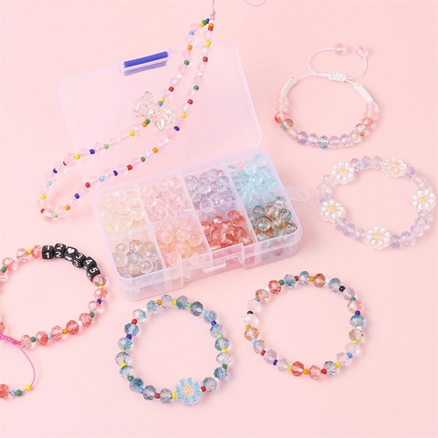 Cuentas de Vidrio Facetadas de 8mm Cuentas de Rueda Degradadas Material Para Joyas DIY Con Contenedor de Rejillas Para Pulsera