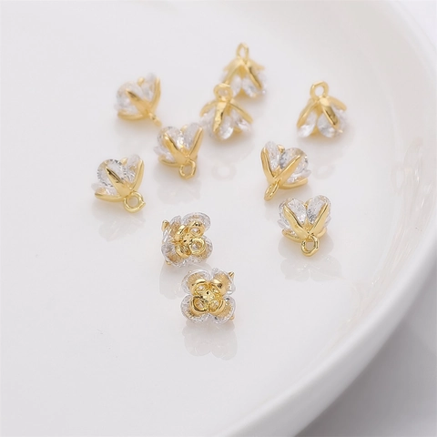 14K Gold Filled Copper Zirconia Rose Flower Pendant For DIY Jewelry Making Earrings Necklace Bracelet Findings Women