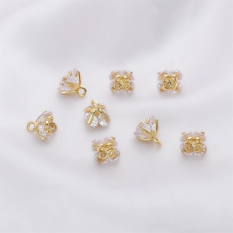 14K Gold Filled Copper Zirconia Rose Flower Pendant For DIY Jewelry Making Earrings Necklace Bracelet Findings Women