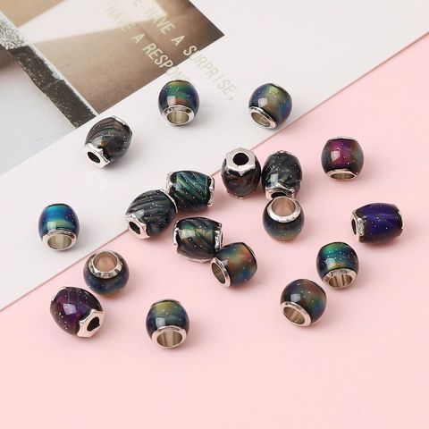 Starry Sky Temperature Sensitive Color Changing Large Hole Beads Resin Alloy Core Loose Beads For DIY Bracelet Jewelry Making