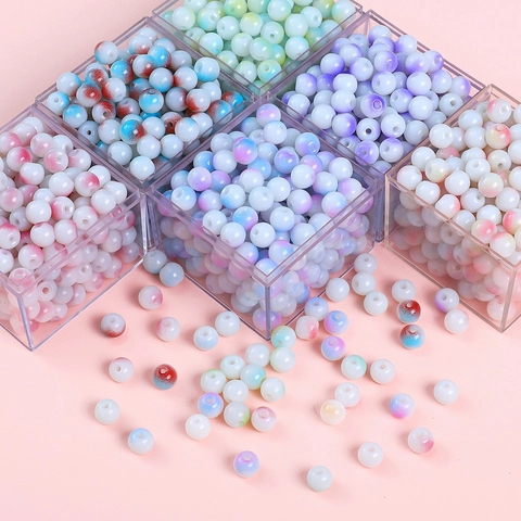 8mm Porcelain White Painted Glass Round Beads DIY Handmade Jewelry Splatter Gradient Loose Beads For Bracelet Necklace