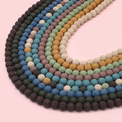 Natural Volcanic Lava Stone Round Loose Spacer Beads For DIY Jewelry Making Handmade Bracelet Necklace Crafts Multiple Colors