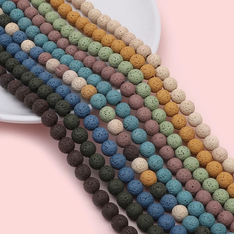 Natural Volcanic Lava Stone Round Loose Spacer Beads For DIY Jewelry Making Handmade Bracelet Necklace Crafts Multiple Colors