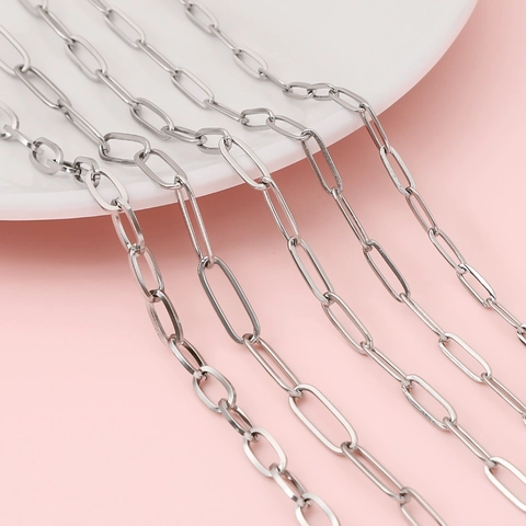 Stainless Steel Paperclip Chain Rectangular Oval Link For DIY Jewelry Making Necklace Bracelet Handmade Extension Chain