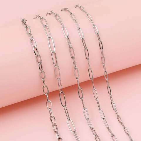Stainless Steel Paperclip Chain Rectangular Oval Link For DIY Jewelry Making Necklace Bracelet Handmade Extension Chain