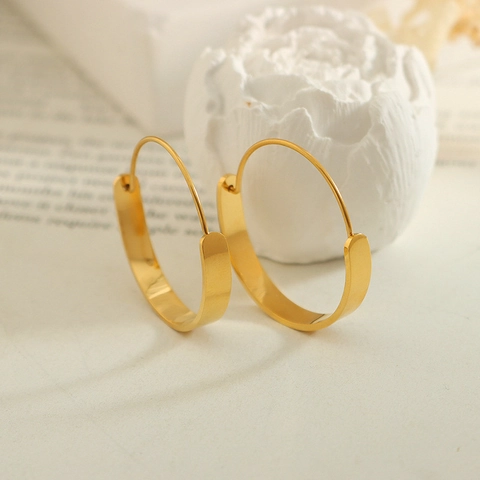 Französische Minimalistische Goldene Creolen Für Damen 18K Vergoldeter Edelstahl Geometrischer Schmuck