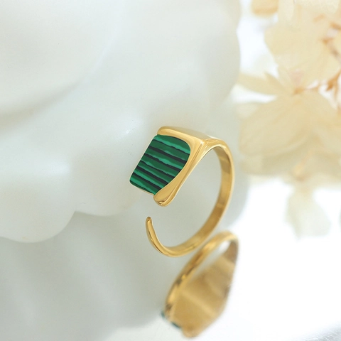 Thai Retro Titanium Steel Open Ring For Women Vintage Traditional Geometric Striped Turquoise Inlay Adjustable Finger Jewelry Accessory
