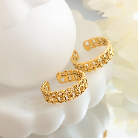 Französischer Minimalistischer Titanstahl Verriegelt Kette Ring Für Damen Gold Silber Galvanisiert Doppelschicht Offen Verstellbar Fingerring Schmuck