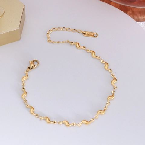 Pulsera Geométrica de Ondas de Acero Inoxidable Minimalista Vintage para Mujer Cadena Ajustable Joyería de Moda Regalo