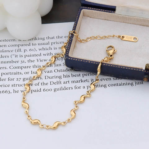 Pulsera Geométrica de Ondas de Acero Inoxidable Minimalista Vintage para Mujer Cadena Ajustable Joyería de Moda Regalo