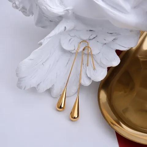 Minimalist Titanium Steel Water Drop Long Dangle Earrings For Women 18K Gold Plated Surgical Steel Teardrop Earrings Jewelry Gift
