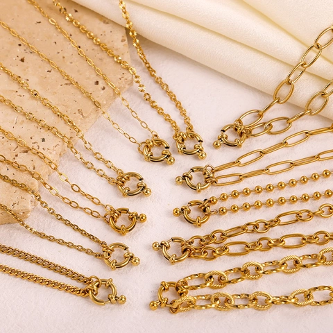 18K Vergoldet Edelstahl Halskette Mit Großem Federringverschluss Für Damen Herren DIY Minimalistischer Schmuck Zubehör