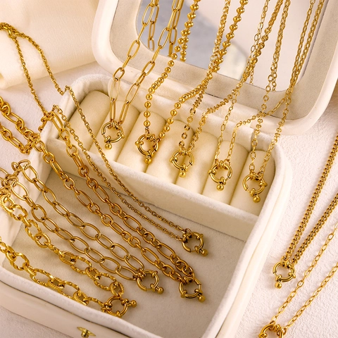 18K Vergoldet Edelstahl Halskette Mit Großem Federringverschluss Für Damen Herren DIY Minimalistischer Schmuck Zubehör