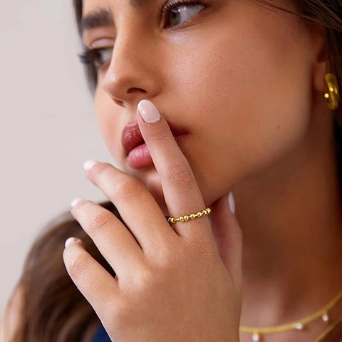 Edelstahl Anti Angst Spinner Ring Für Damen Bewegliche Runde Perlen Stressabbau Band Ring Gold Silber Poliert Schmuck