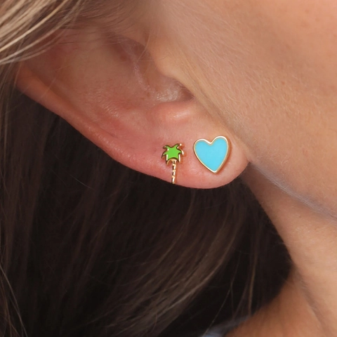 Stainless Steel Heart Stud Earrings 14K Gold Plated Enamel Oil Drip Multicolor Sweet Ins Style Minimalist Women Jewelry