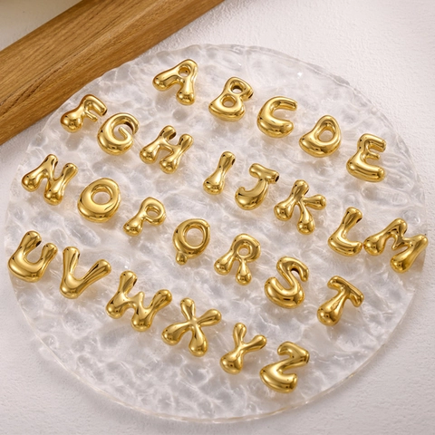 Stainless Steel Bubble Alphabet Pendant A-Z Initial 3D Puffy 14K Gold Silver Electroplated DIY Jewelry Making Charms Women Jewelry