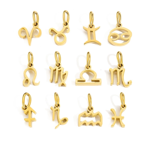 Stainless Steel 12 Zodiac Constellation Sign Pendants Gold Silver Plated Charms For DIY Necklace Jewelry Making Accessories