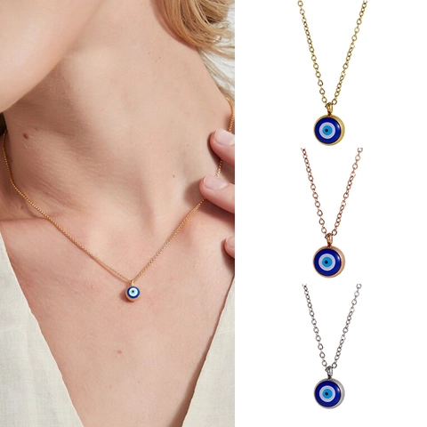 Collana Con Ciondolo Malocchio In Acciaio Inossidabile Oro Oro Rosa Argento Placcato Smalto Tondo Gioielli Turchi Per Donna Regalo