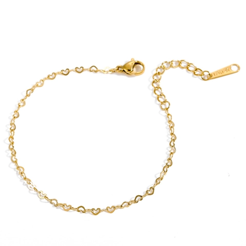 Bracelet Chaîne à Maillons en Forme de Cœur en Acier Inoxydable Plaqué Or pour Femme Bijou Ajustable Cadeau