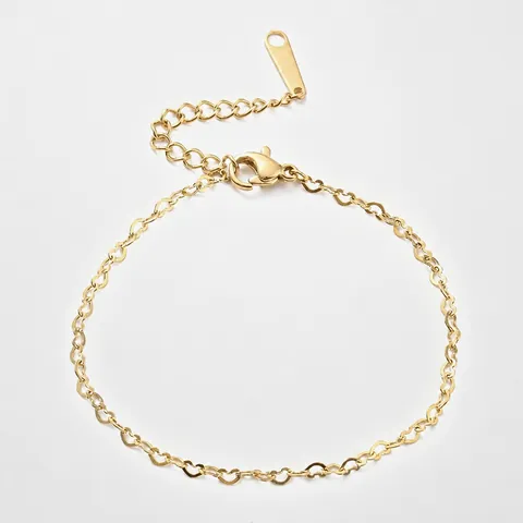 Bracelet Chaîne à Maillons en Forme de Cœur en Acier Inoxydable Plaqué Or pour Femme Bijou Ajustable Cadeau