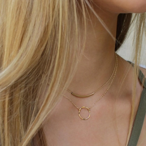 Minimalist Stainless Steel Tube Pendant Necklace For Women Geometric Bar Charm Clavicle Chain 18K Gold Plated Fashion Jewelry