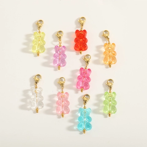 Titanium Steel Resin Gummy Bear Pendant DIY Colorful Cartoon Bear Charms With Lobster Clasp For Jewelry Making Bracelet Necklace