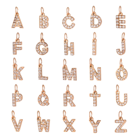 Rose Gold Stainless Steel 26 Alphabet Letter Charms Micro Pave Zirconia Initial Pendant For Necklace DIY Jewelry Making
