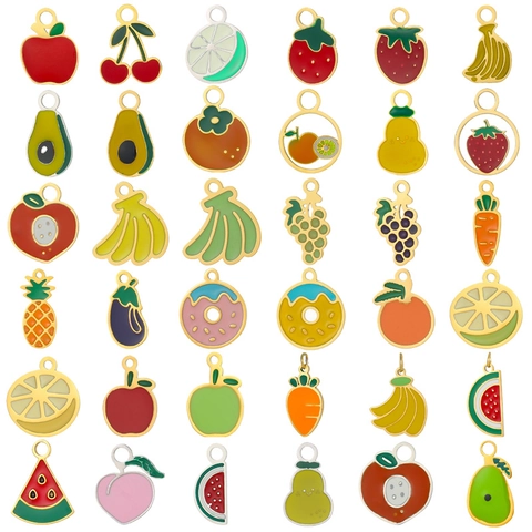 Fruit Vegetable Enamel Charms Stainless Steel Electroplated Pendants For DIY Jewelry Making Necklace Bracelet Accessory