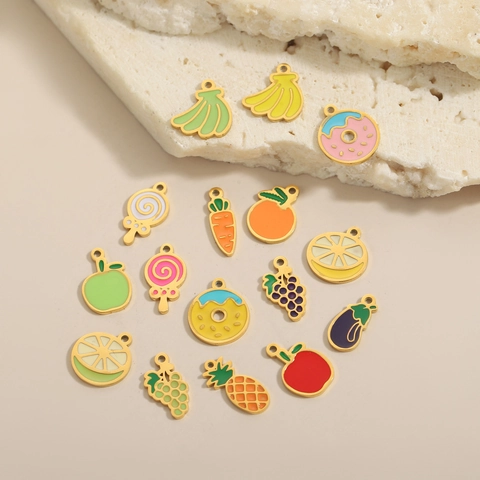 Fruit Vegetable Enamel Charms Stainless Steel Electroplated Pendants For DIY Jewelry Making Necklace Bracelet Accessory