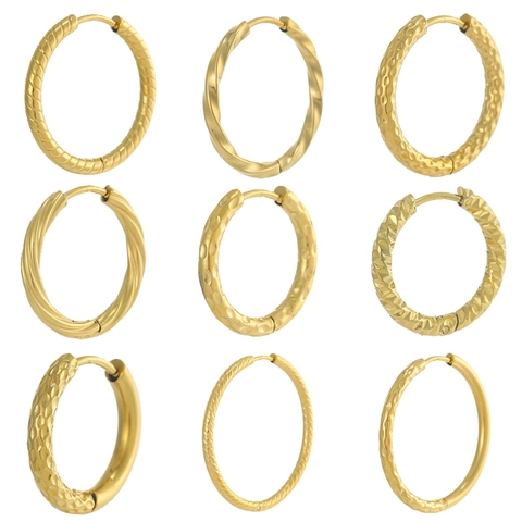 Vintage Stainless Steel PVD Gold Plated Hoop Earrings For Women Minimalist Hammered Twisted Textured Geometric Jewelry