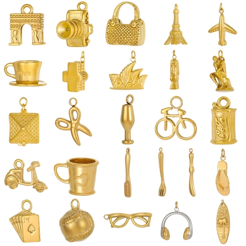 Pendenti Per Gioielli In Acciaio Inossidabile Vintage Placcati In Oro Per Creazione Fai Da Te Monumenti Fotocamera Oggetti Quotidiani
