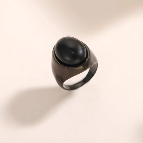 Vintage Men Stainless Steel Ring Gunmetal Black Ceramic Inlaid Geometric Wide Band Statement Ring For Men Boys High End Jewelry