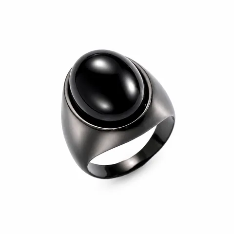 Vintage Men Stainless Steel Ring Gunmetal Black Ceramic Inlaid Geometric Wide Band Statement Ring For Men Boys High End Jewelry