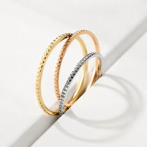 Minimalist Stainless Steel Ribbed Ring PVD Gold Plated Geometric Textured Finger Ring For Men Women Fashion Jewelry