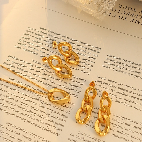 Minimalistisches Edelstahl Schmuckset Für Damen Gold Stahl Plattiert Kettenglied Halskette Ineinandergreifende Ohrringe