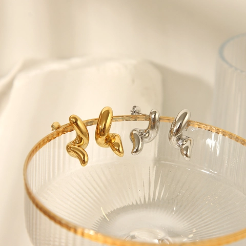Modern Minimalist Stainless Steel Irregular Twisted Earrings 18K Gold Plated Fluid Metal Wave Stud Earrings For Women