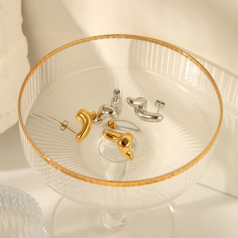 Modern Minimalist Stainless Steel Irregular Twisted Earrings 18K Gold Plated Fluid Metal Wave Stud Earrings For Women