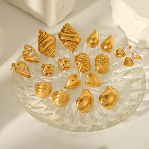 Orecchini in Acciaio Inossidabile Geometrico Conchiglia Cuore Goccia d'Acqua per Donna Placcato Oro Argento Strass Gioielli alla Moda