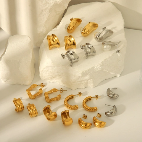 Orecchini Geometrici in Acciaio Inossidabile Minimalisti per Donna Placcati Oro 18K Argento Torsione Irregolare Gioielli