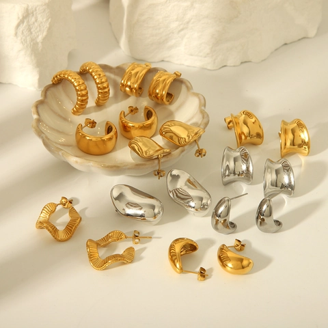 Orecchini Geometrici in Acciaio Inossidabile Minimalisti per Donna Placcati Oro 18K Argento Torsione Irregolare Gioielli