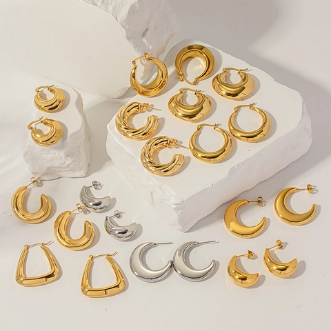 Minimalisti Orecchini a Cerchio Spessi in Acciaio Inossidabile Per Donna Lucidati a Specchio Geometrici a Mezzaluna Oro Argento