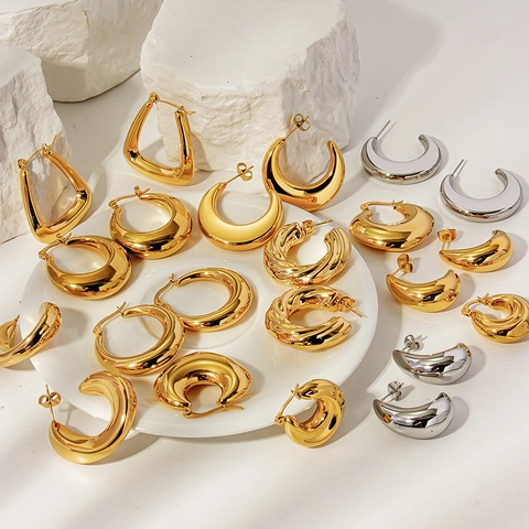 Minimalisti Orecchini a Cerchio Spessi in Acciaio Inossidabile Per Donna Lucidati a Specchio Geometrici a Mezzaluna Oro Argento
