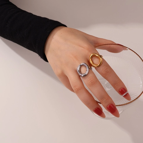 Anelli Chunky in Acciaio Inossidabile Placcati Oro 18K per Donna Gioielli con Anello con Sigillo Geometrico Rotondo a Cuore Lucido a Specchio Minimalista
