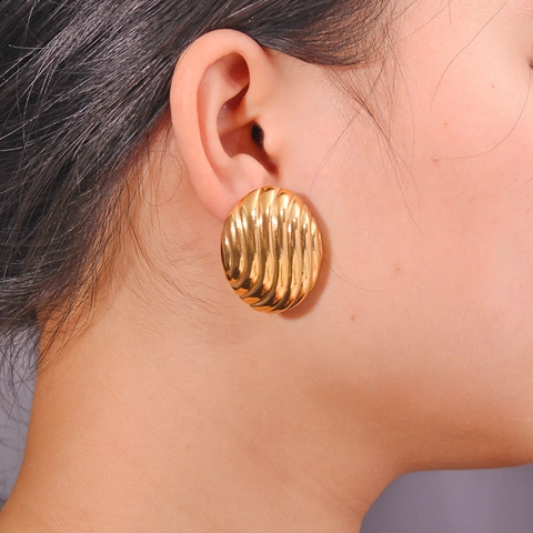Orecchini Geometrici Vintage in Acciaio Inossidabile Placcato Oro 18K a Spirale con Struttura a Onde Ovale Tondi per Donna Gioielli Quotidiani